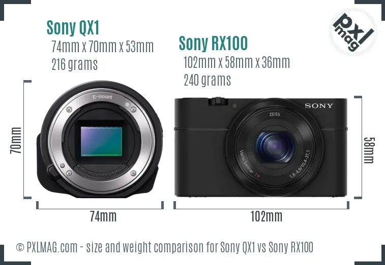 Sony QX1 vs Sony RX100 size comparison