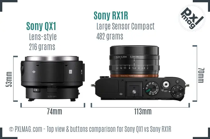 Sony QX1 vs Sony RX1R top view buttons comparison