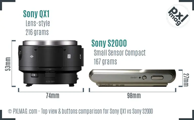 Sony QX1 vs Sony S2000 top view buttons comparison