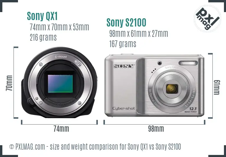 Sony QX1 vs Sony S2100 size comparison