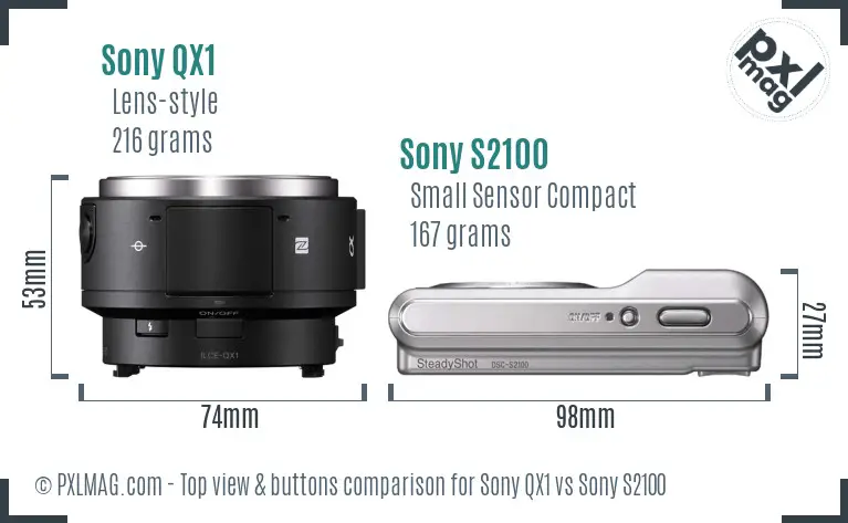 Sony QX1 vs Sony S2100 top view buttons comparison
