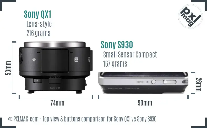 Sony QX1 vs Sony S930 top view buttons comparison