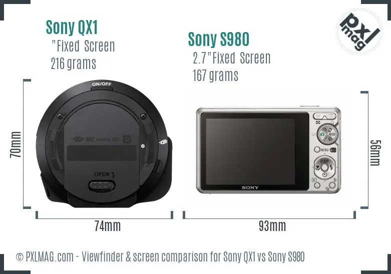 Sony QX1 vs Sony S980 Screen and Viewfinder comparison