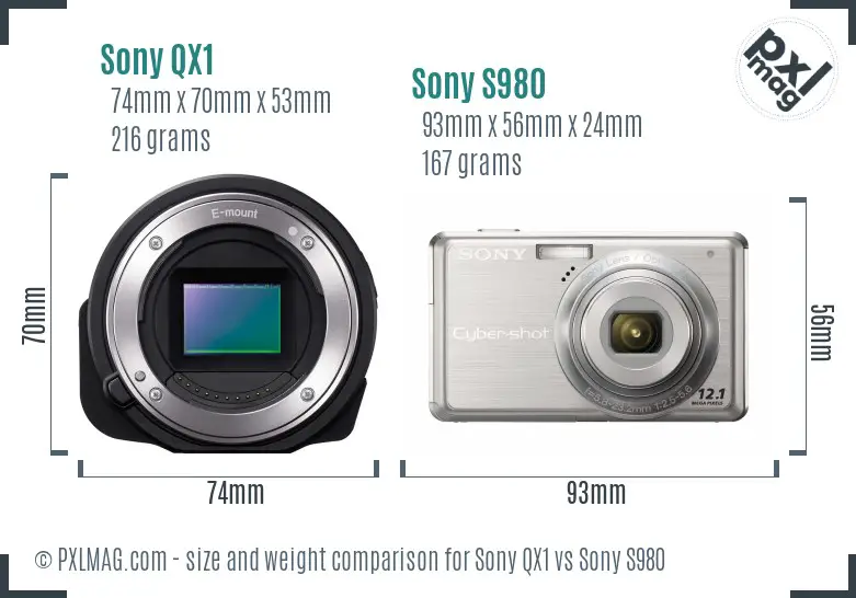 Sony QX1 vs Sony S980 size comparison