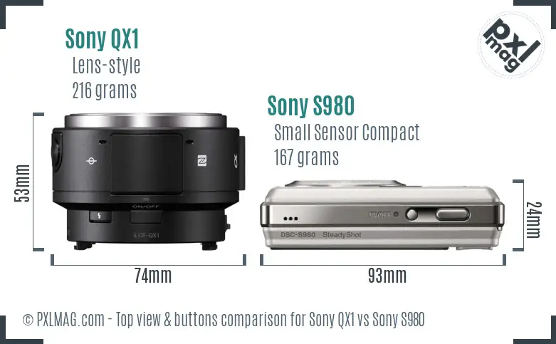 Sony QX1 vs Sony S980 top view buttons comparison