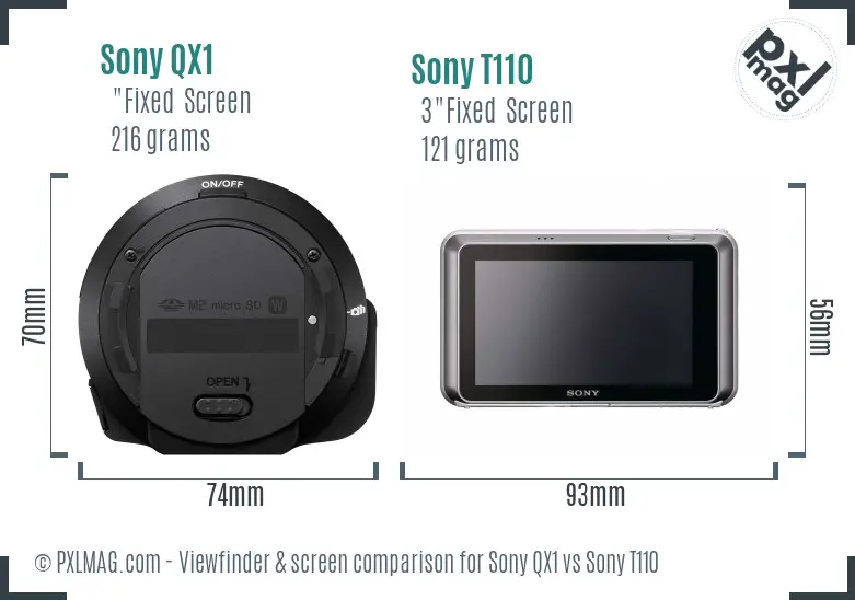 Sony QX1 vs Sony T110 Screen and Viewfinder comparison