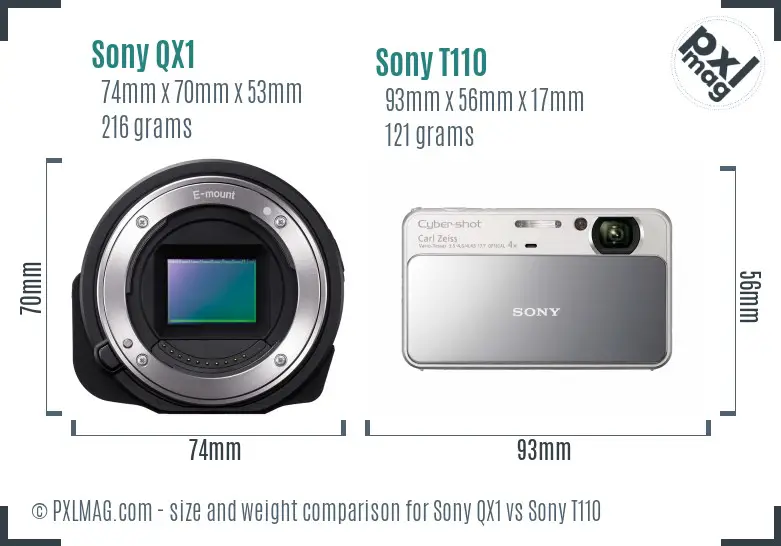 Sony QX1 vs Sony T110 size comparison