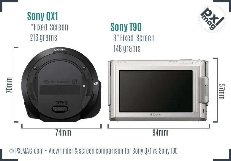 Sony QX1 vs Sony T90 Screen and Viewfinder comparison