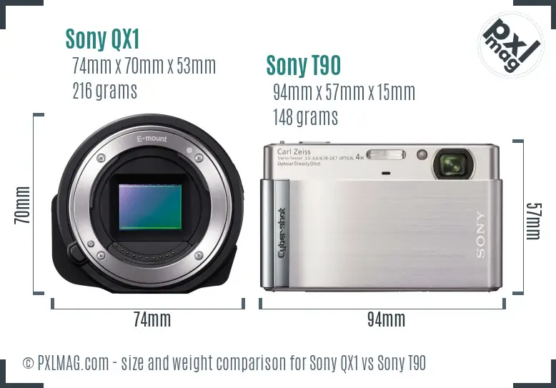 Sony QX1 vs Sony T90 size comparison