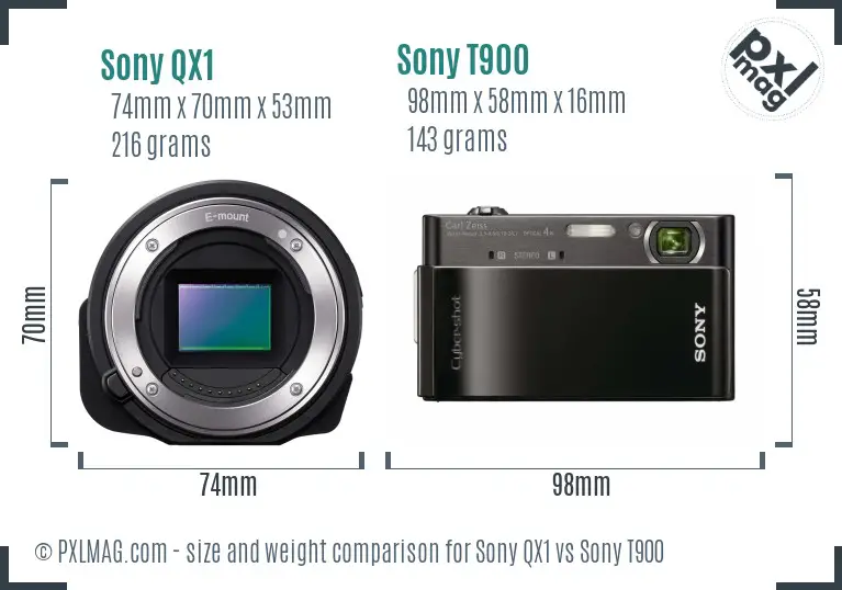 Sony QX1 vs Sony T900 size comparison