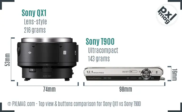 Sony QX1 vs Sony T900 top view buttons comparison