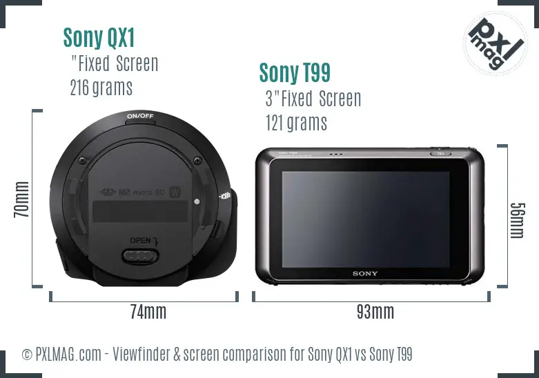 Sony QX1 vs Sony T99 Screen and Viewfinder comparison