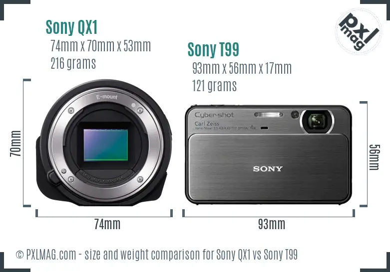 Sony QX1 vs Sony T99 size comparison