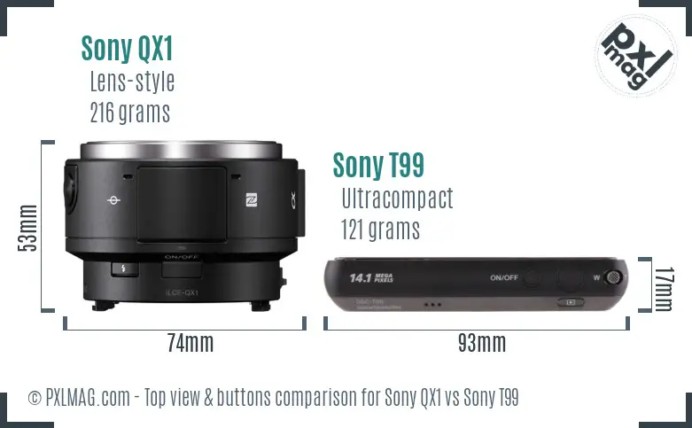 Sony QX1 vs Sony T99 top view buttons comparison