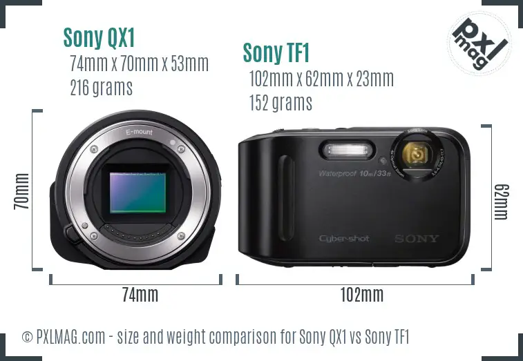 Sony QX1 vs Sony TF1 size comparison