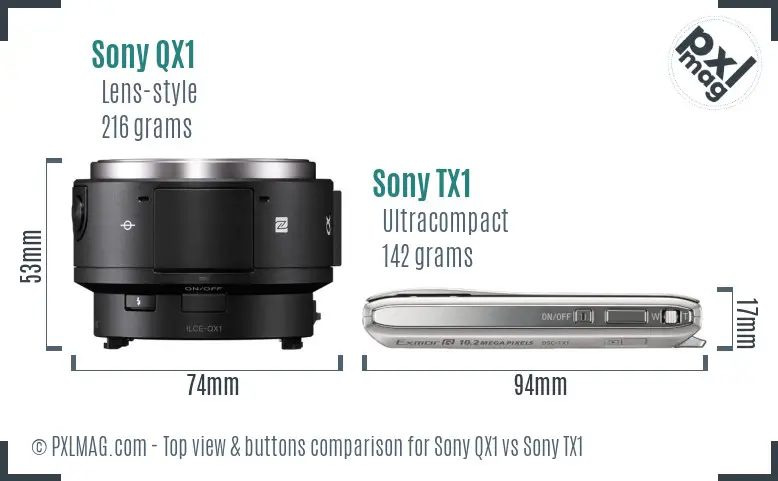 Sony QX1 vs Sony TX1 top view buttons comparison