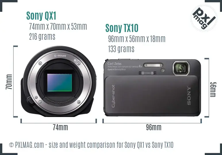 Sony QX1 vs Sony TX10 size comparison