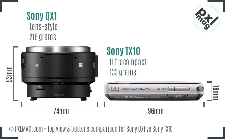 Sony QX1 vs Sony TX10 top view buttons comparison