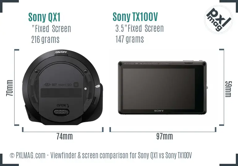 Sony QX1 vs Sony TX100V Screen and Viewfinder comparison