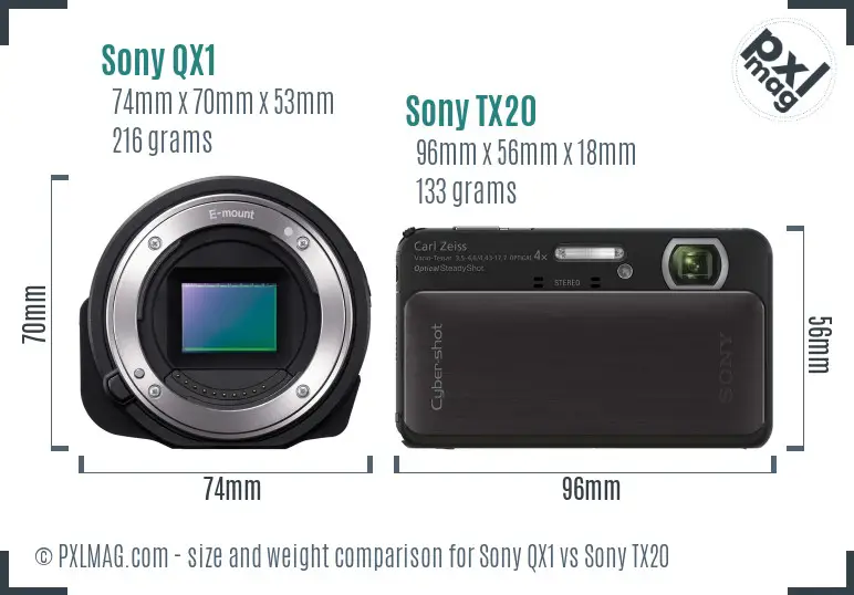 Sony QX1 vs Sony TX20 size comparison