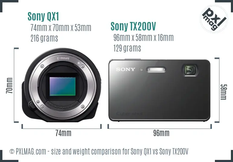 Sony QX1 vs Sony TX200V size comparison