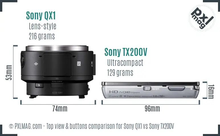 Sony QX1 vs Sony TX200V top view buttons comparison