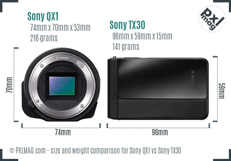 Sony QX1 vs Sony TX30 size comparison Sony QX1 vs Sony TX30 size comparison