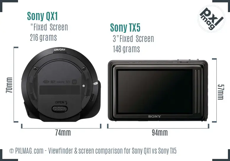 Sony QX1 vs Sony TX5 Screen and Viewfinder comparison