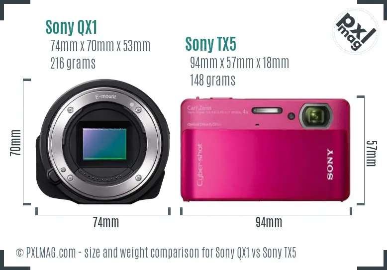 Sony QX1 vs Sony TX5 size comparison