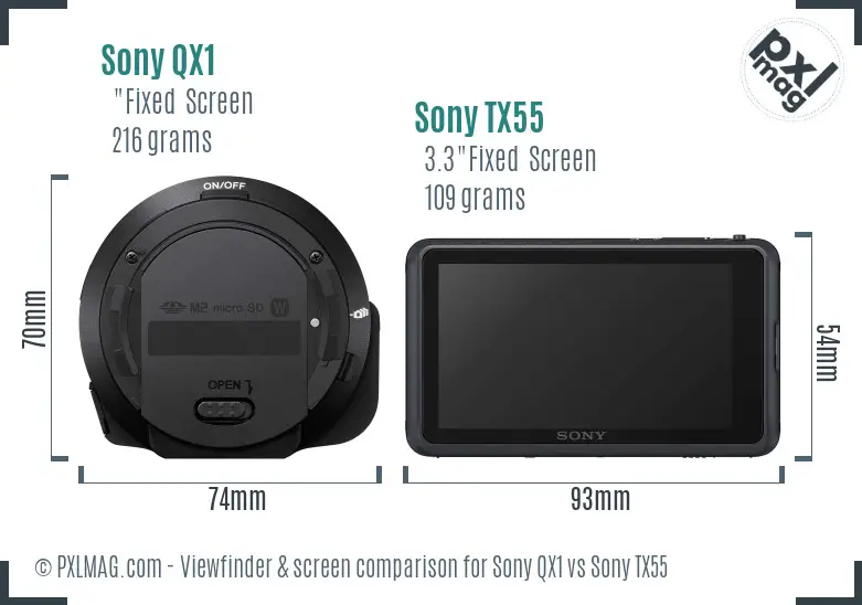 Sony QX1 vs Sony TX55 Screen and Viewfinder comparison