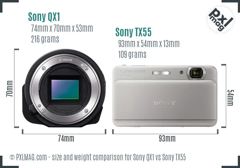 Sony QX1 vs Sony TX55 size comparison