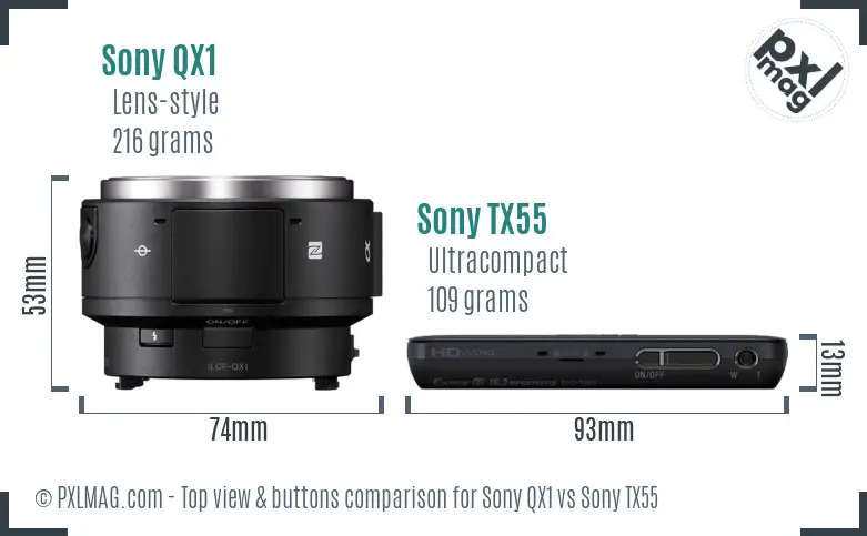 Sony QX1 vs Sony TX55 top view buttons comparison