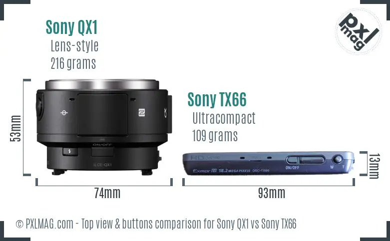 Sony QX1 vs Sony TX66 top view buttons comparison Sony QX1 vs Sony TX66 top view buttons comparison
