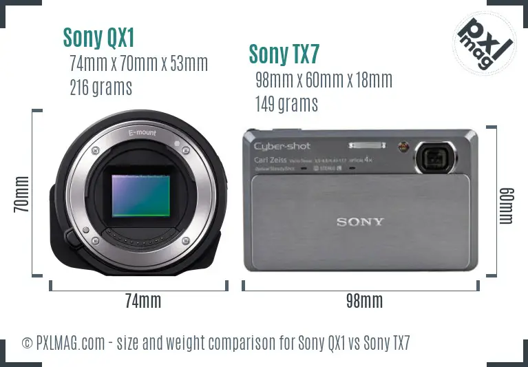 Sony QX1 vs Sony TX7 size comparison