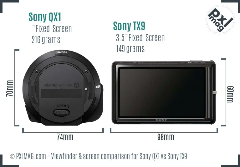 Sony QX1 vs Sony TX9 Screen and Viewfinder comparison