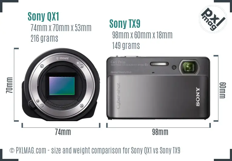 Sony QX1 vs Sony TX9 size comparison