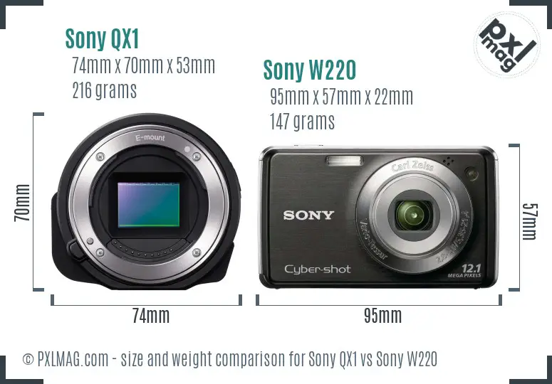 Sony QX1 vs Sony W220 size comparison