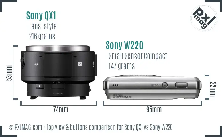 Sony QX1 vs Sony W220 top view buttons comparison