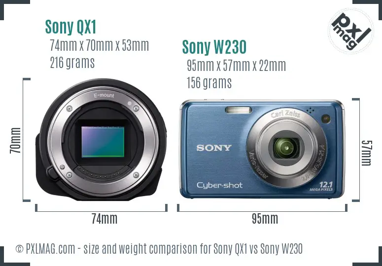 Sony QX1 vs Sony W230 size comparison