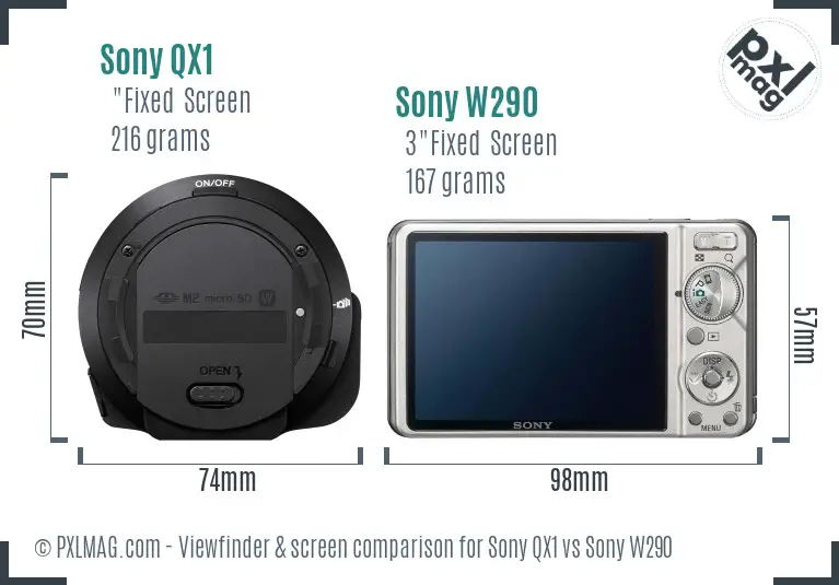Sony QX1 vs Sony W290 Screen and Viewfinder comparison