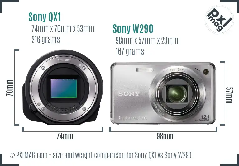 Sony QX1 vs Sony W290 size comparison