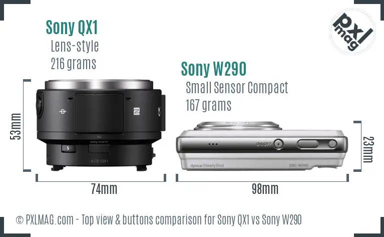Sony QX1 vs Sony W290 top view buttons comparison
