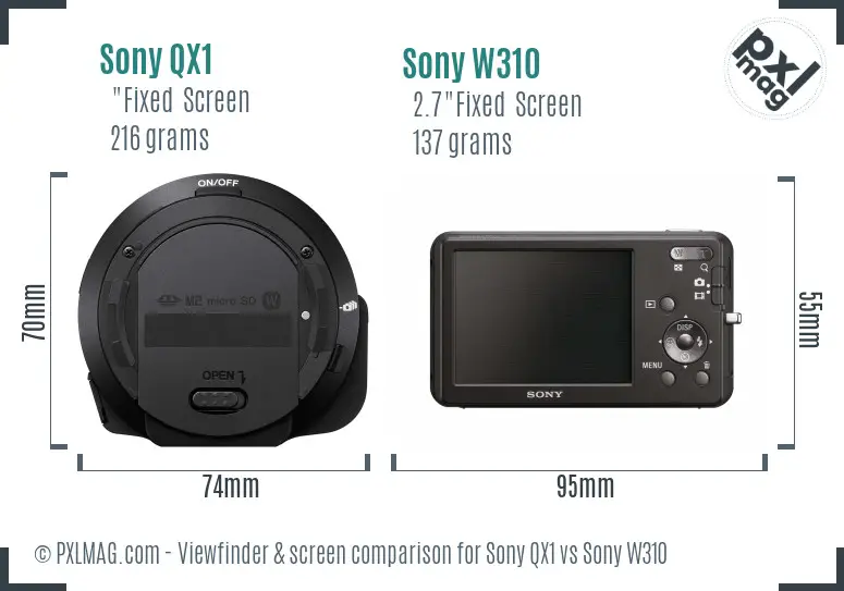 Sony QX1 vs Sony W310 Screen and Viewfinder comparison