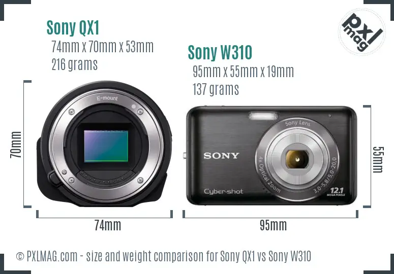 Sony QX1 vs Sony W310 size comparison