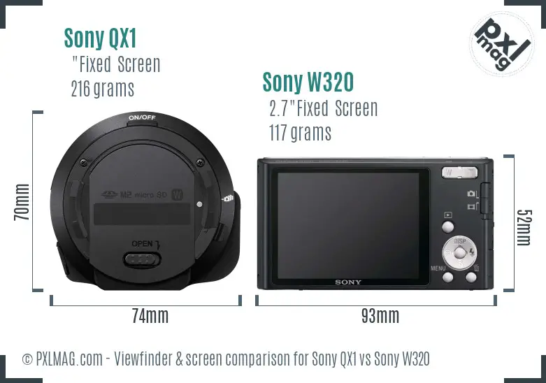 Sony QX1 vs Sony W320 Screen and Viewfinder comparison