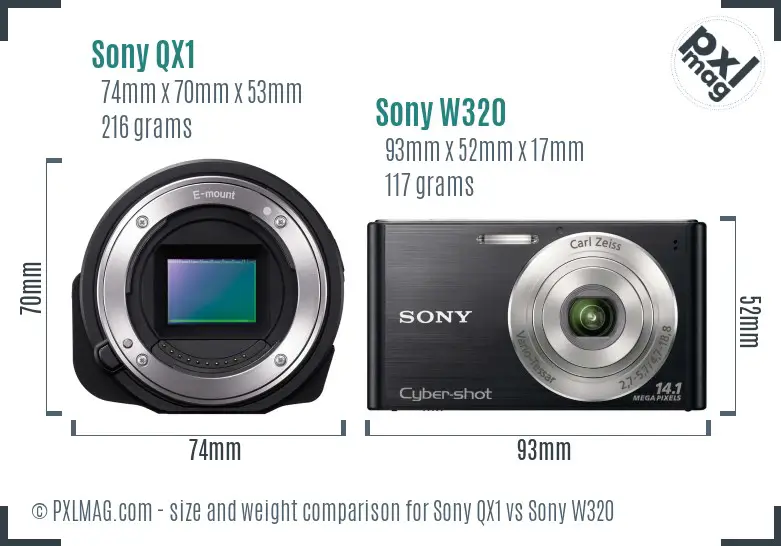 Sony QX1 vs Sony W320 size comparison