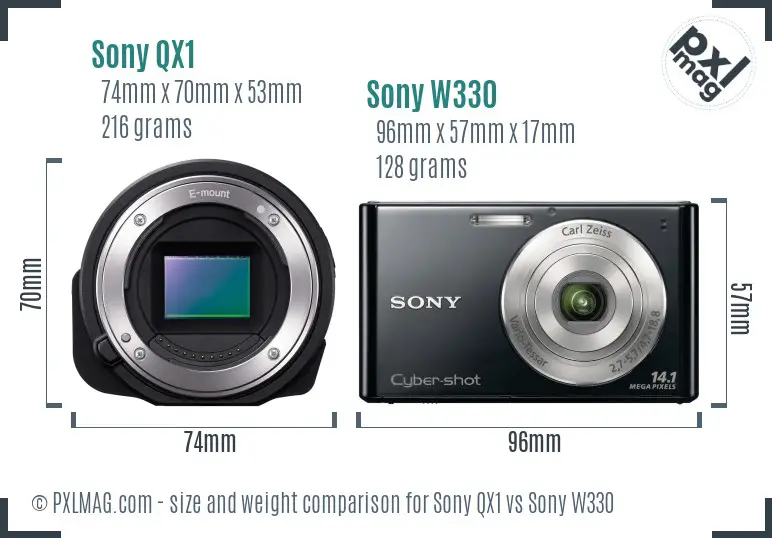 Sony QX1 vs Sony W330 size comparison