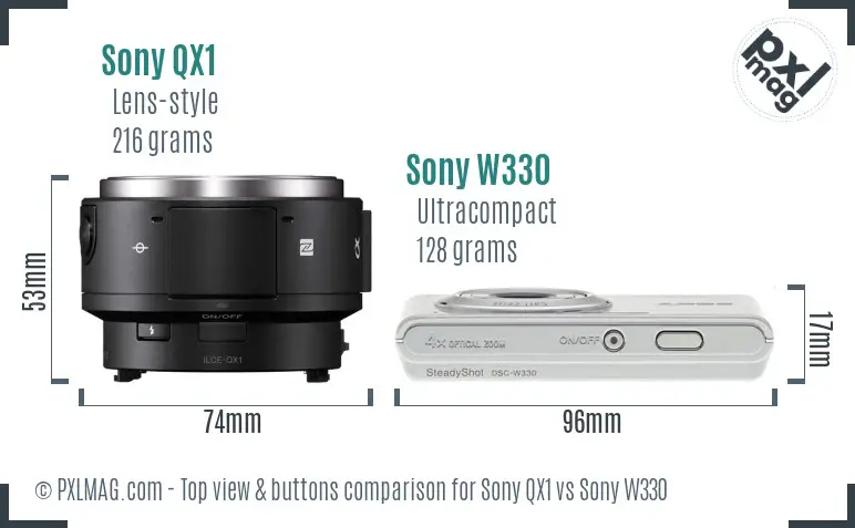 Sony QX1 vs Sony W330 top view buttons comparison