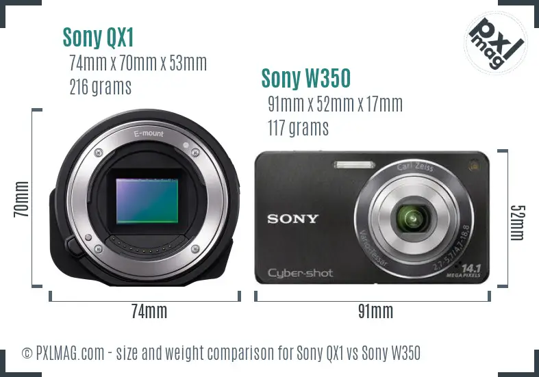 Sony QX1 vs Sony W350 size comparison