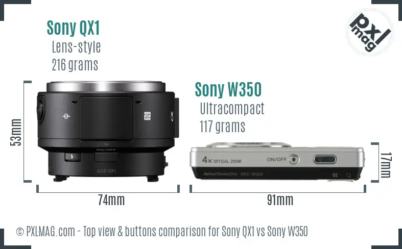 Sony QX1 vs Sony W350 top view buttons comparison